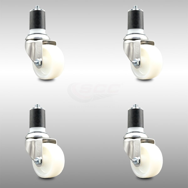 3 Inch 316SS Nylon Wheel Swivel 1-3/4 Inch Expanding Stem Caster Set SCC